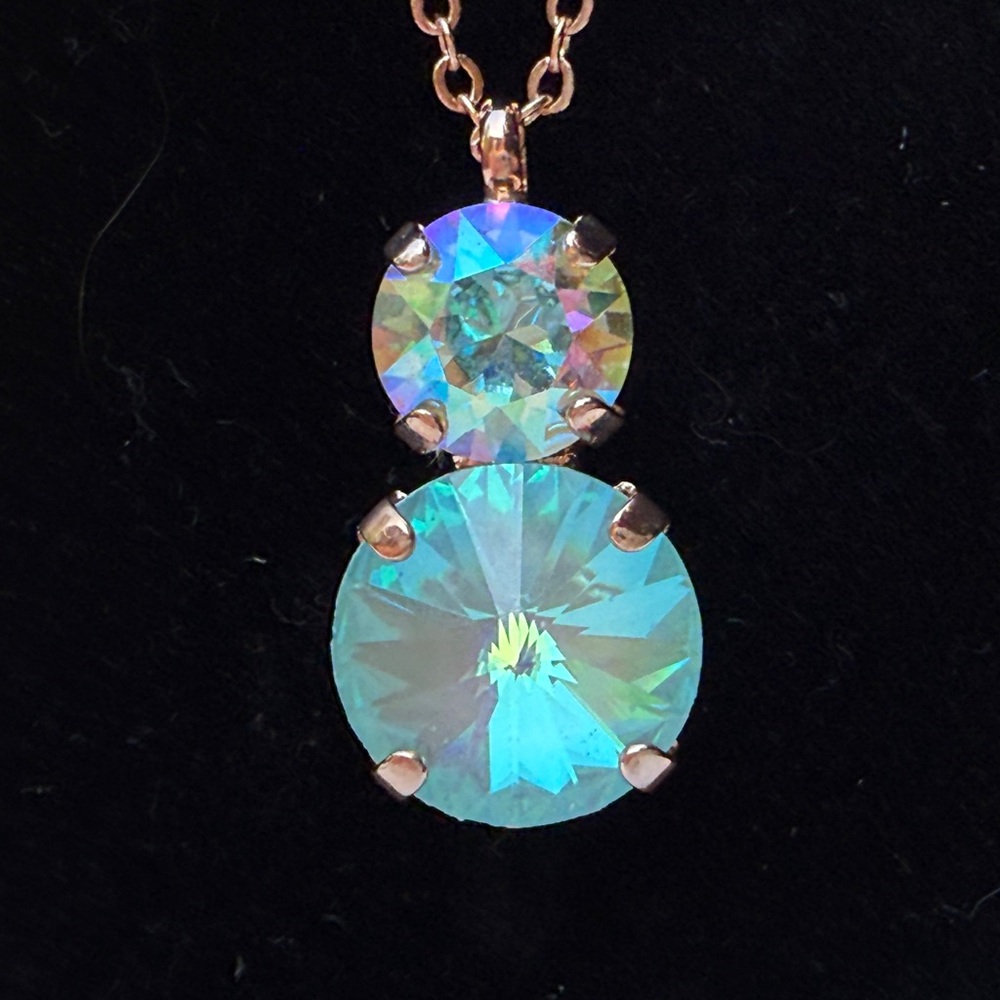 12mm/8mm Seamist Delite & Lt Azore AB Crystal Necklace w/‎ Rose Gold Tone Chain - Picture 2 of 4